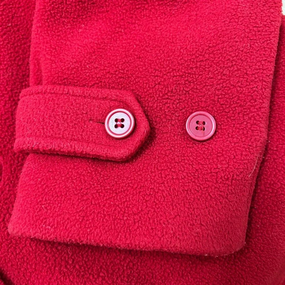Denim & Co Fleece Coat Large L‎ Red Toggle Buttons Removable Hood Winter Jacket
